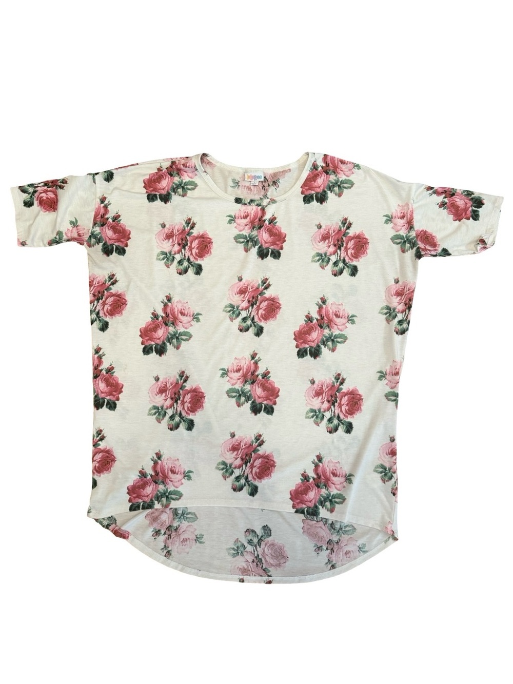 Floral Cream Short-Sleeve Women’s Shirt with Pink Rose Print